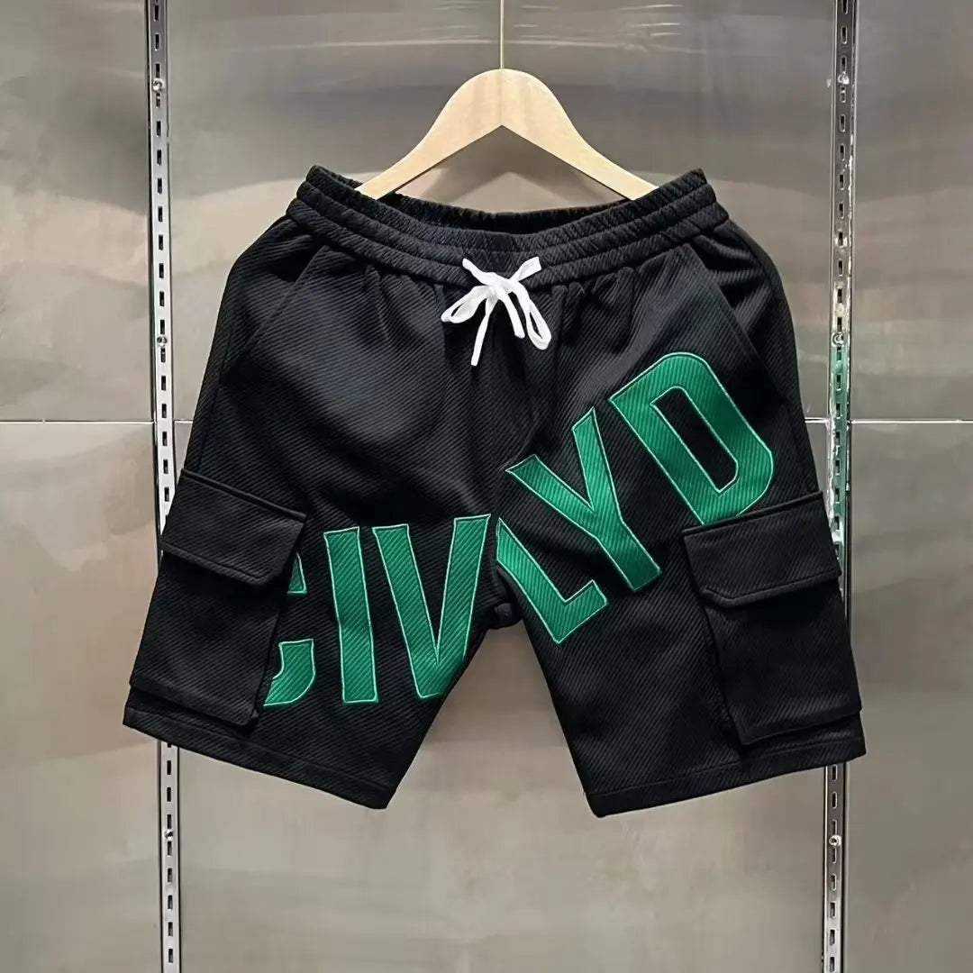 Summer Men's Casual Shorts Korean High-quality Green Twill Shorts Letter Embroidered Sports Pants Fashion Men's Clothing 2023