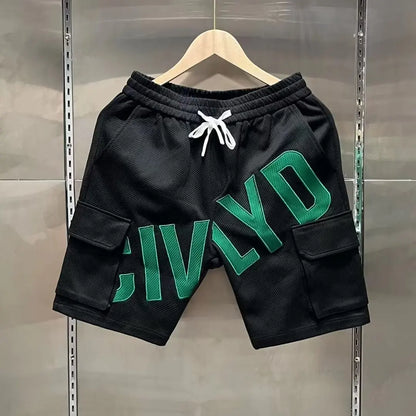 Summer Men's Casual Shorts Korean High-quality Green Twill Shorts Letter Embroidered Sports Pants Fashion Men's Clothing 2023