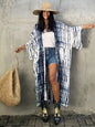2023 Women Swimsuit Pareo Beachwear Boho Striped Print with Belt Short Sleeve Tunic Cardigan Summer Sexy Kimono Bikini Cover Up
