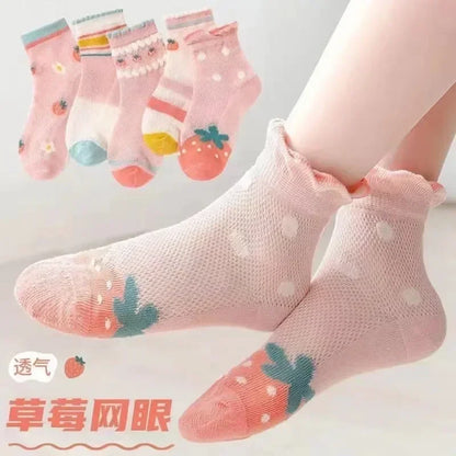 5 Pairs/Lot Kids Soft Cotton Socks Korean Love Heart Flower Print Baby Girl Socks Autumn Winter Warm Children Middle Tube Socks