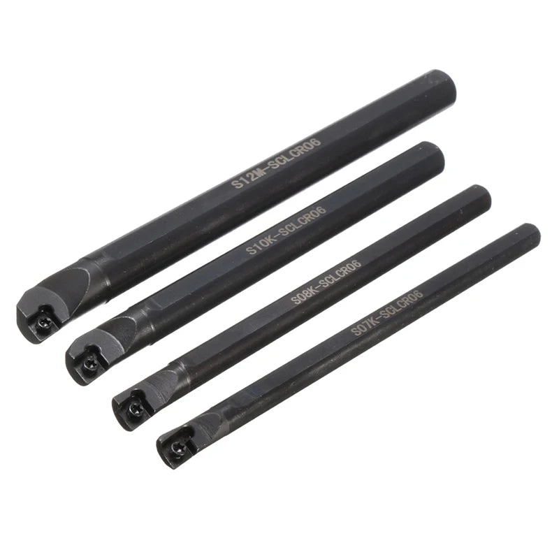 4Pcs 7/8/10/12mm SCLCR06 Lathe Boring Bar Turning Tool With 10Pcs CCMT0602 Inserts +4Pcs T8 Wrench