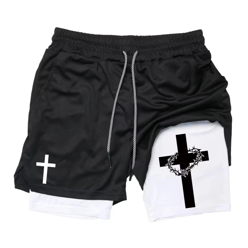 Anime Cross Trend Print Men's Summer Quick-drying Sports Shorts Gym Jogging Training Exercise Men's Fitness Sports 2-in-1 Shorts