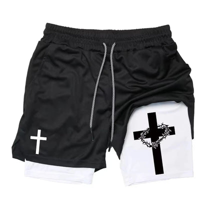 Anime Cross Trend Print Men's Summer Quick-drying Sports Shorts Gym Jogging Training Exercise Men's Fitness Sports 2-in-1 Shorts