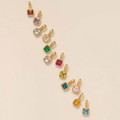 Nouveautés en acier inoxydable, breloques avec 12 pierres de naissance pour femmes et filles, pendentifs carrés colorés à la mode, accessoires de bijoux DIY