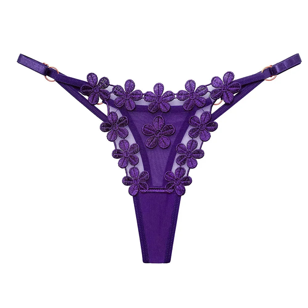 Butterfly Embroidery Thongs G Strings Sexy Underwear Women's Thong Transparent Mesh Panties Adjustable Low Waist Briefs Lingerie