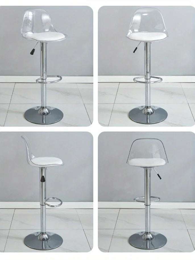 Adjustable Modern Bar Stool with Transparent Backrest Metal Frame Upholstered Seat with Lifting and Rotating Function