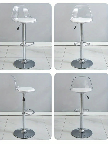 Adjustable Modern Bar Stool with Transparent Backrest Metal Frame Upholstered Seat with Lifting and Rotating Function