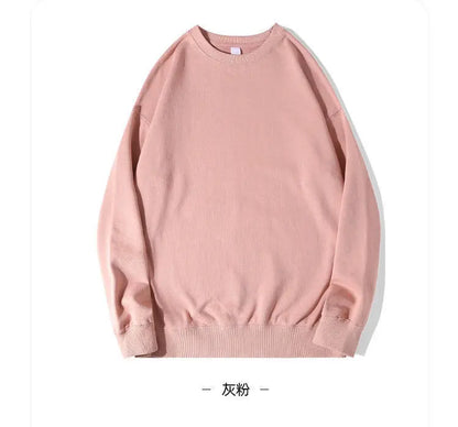 Autumn Sweatshirt Fashion Matcha Green 420g Heavy Round Neck Sweater Men's Solid Color Top Streetwear Women