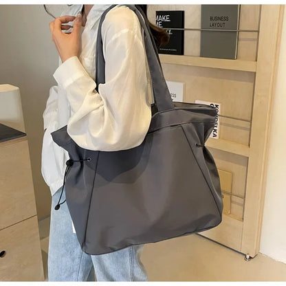 Sac fourre-tout décontracté de grande capacité, sac de voyage simple pour femme, grand sac à bandoulière, sacs à main esthétiques, sac fourre-tout à cordon