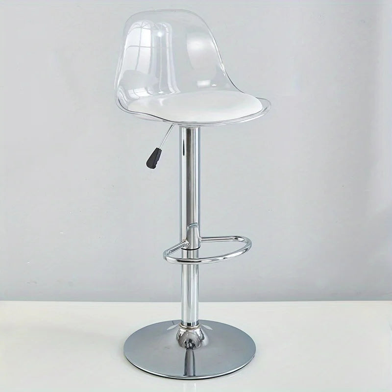 Adjustable Modern Bar Stool with Transparent Backrest Metal Frame Upholstered Seat with Lifting and Rotating Function