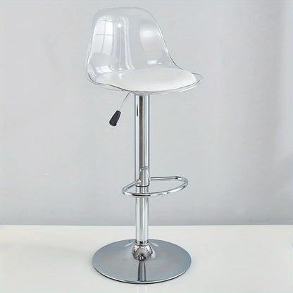 Adjustable Modern Bar Stool with Transparent Backrest Metal Frame Upholstered Seat with Lifting and Rotating Function