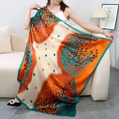 ELAIFRUIHAO Foulard en soie florale pour femme, hijab, bandana imprimé, grand format, carré, 110 cm, en satin