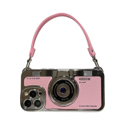 Fashion Lanyard Camera Phone Case For Apple iPhone 15 14 13 Pro Max Luxury Shockproof For 15 Plus leather Soft Cover Accessories