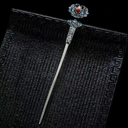 Classic charms enamel Lotus flower blue tiara hair Jewelry 925 silver exquisite ethnic style Hanfu qipao hanfu accessories