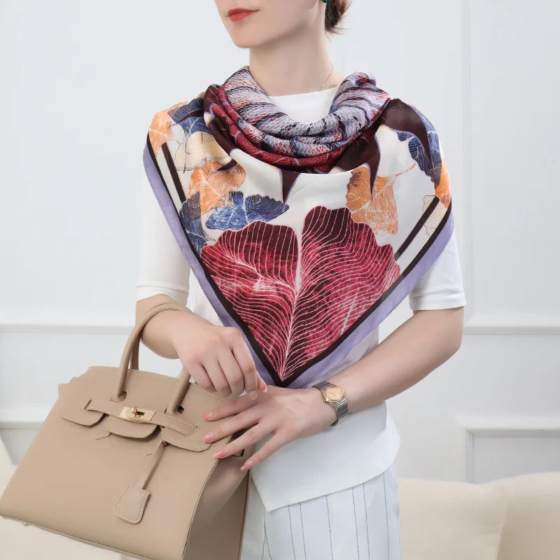 ELAIFRUIHAO Foulard en soie florale pour femme, hijab, bandana imprimé, grand format, carré, 110 cm, en satin