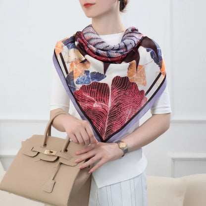 ELAIFRUIHAO Foulard en soie florale pour femme, hijab, bandana imprimé, grand format, carré, 110 cm, en satin