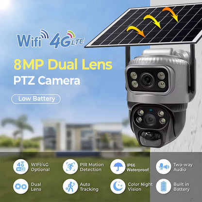 Security Protection Outdoor Waterproof Solar Panel Wifi Camera 8MP HD 4K Surveillance Cameras PIR Human Detection Home Security