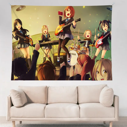 VIKAMA Anime Tapestry Sweet Fun Mvp Sisters & Cat Ears Maid & Electro Girls Ins Style Living Room Kawaii Decoration Game Room