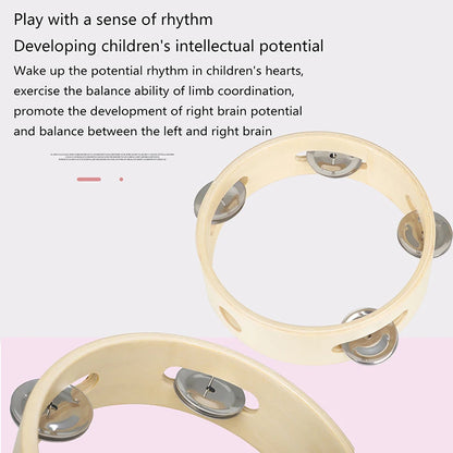 Tambourin à main en métal et bois de 15 cm, hochet à main, percussion, jeu de fête, jouet pour bébé, instrument de musique, cadeau pour enfants