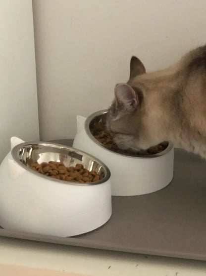 Stainless Steel Cats Food Bowls Non-slip Crash Pets Bowls Lovely Inclined Kitten Puppy Food Drinking Water Feeder Premium Design