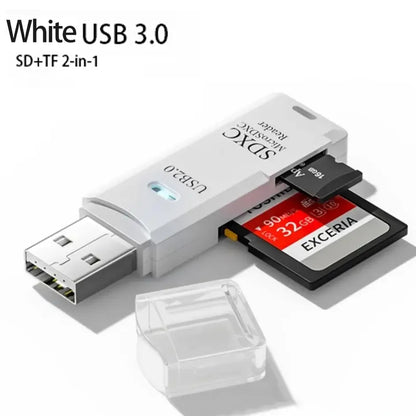 Lecteur de cartes multifonction 2 en 1 USB 3.0/2.0 haute vitesse, compatible avec cartes TF et SD, pour ordinateur, tablette, appareil photo, ordinateur portable, voiture