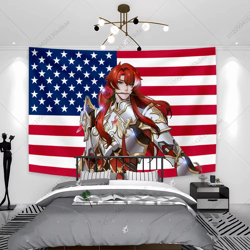 Tapisserie Anime unique Boothill Drapeau américain Honkai Star Rail Chambre Dessin animé Fond Tissu Fête Bannière Chambre Décoration de la maison
