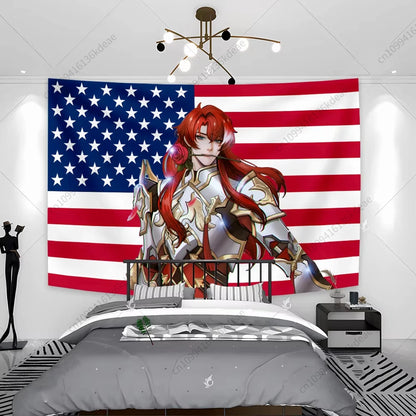 Tapisserie Anime unique Boothill Drapeau américain Honkai Star Rail Chambre Dessin animé Fond Tissu Fête Bannière Chambre Décoration de la maison