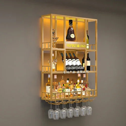 Customized: bar counter wine cabinet against the wall, hanging shelves, industrial style bar, wrought iron display stand,