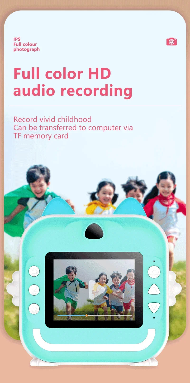 Digital Camera Toys Kids Instant Print Thermal Print Camera Instant Print Photo Video with 32G Memory Card Kids 1080P HD