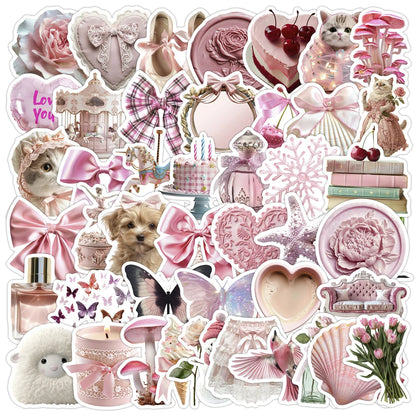 50Pcs Cute Pink Coquette Girl Aesthetic Stickers Notebook Laptop Phone Suitcase Notebook Stationery Sticker Decals