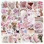 50Pcs Cute Pink Coquette Girl Aesthetic Stickers Notebook Laptop Phone Suitcase Notebook Stationery Sticker Decals