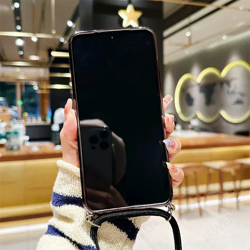 Crossbody Lanyard Glitter Case For Samsung Galaxy A15 A05 A14 A54 A34 A24 A04 A04S A04E A53 A13 A55 A35 A03 A03S Soft TPU Cover