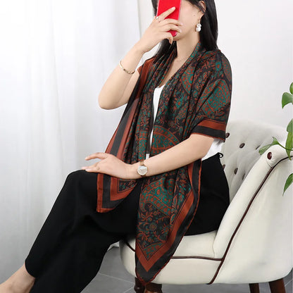 ELAIFRUIHAO Foulard en soie florale pour femme, hijab, bandana imprimé, grand format, carré, 110 cm, en satin