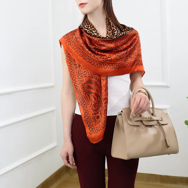 ELAIFRUIHAO Foulard en soie florale pour femme, hijab, bandana imprimé, grand format, carré, 110 cm, en satin