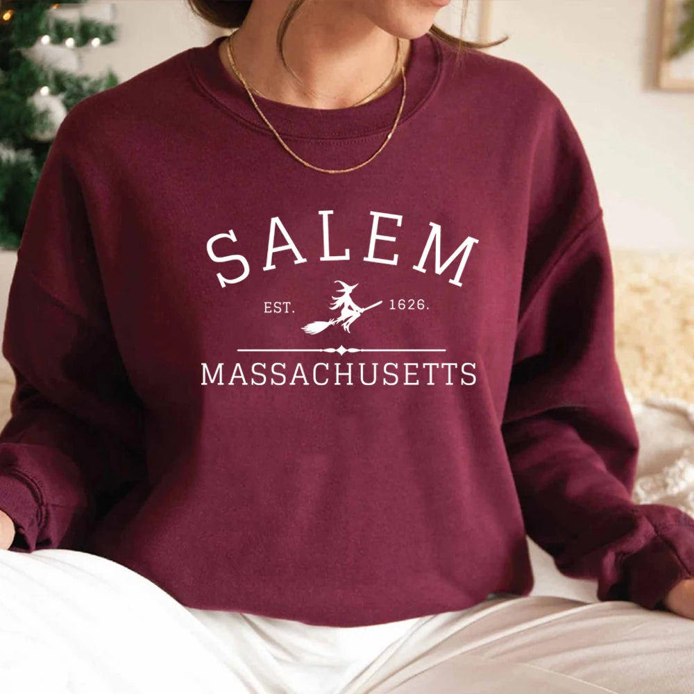 Salem Massachusetts Crewneck Halloween Sweatshirt Salem Witch Sweater Halloween Witchy Sweatshirts Women Graphic Hoodies Top