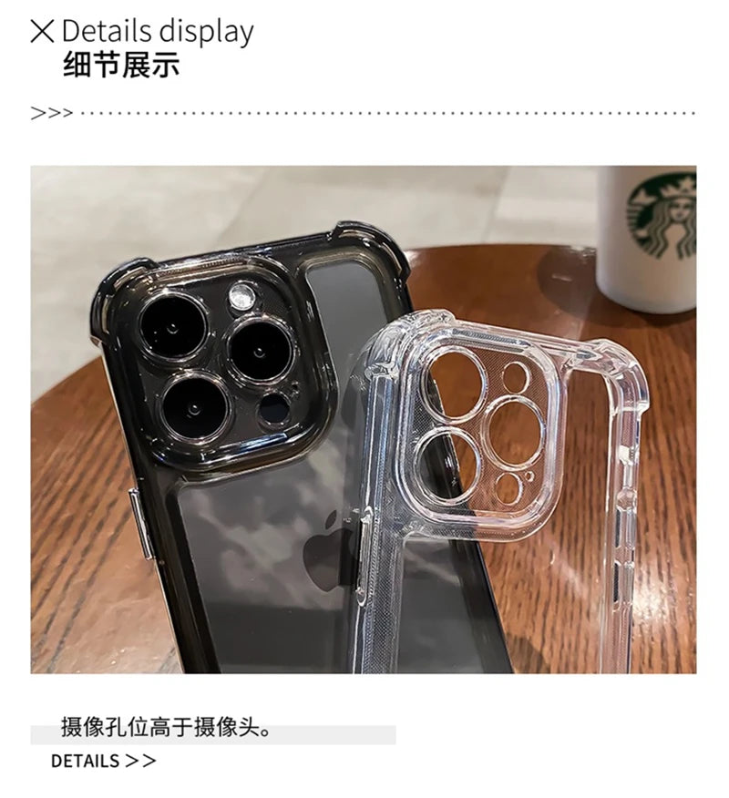 Luxury Clear Shockproof Phone Case For iPhone 15 14 13 12 11 Pro Max X XR XS Max 7 8 15 Plus Transparent Bumper Soft Cases Cover