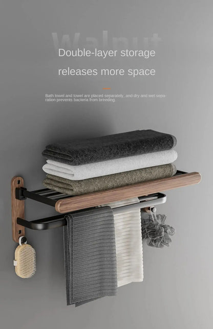 Nordic solid wood Light Luxury Towel Rack Bathroom Towel Shelf  Perforated Wall Mounted Towel shelves Bathroom Accessories