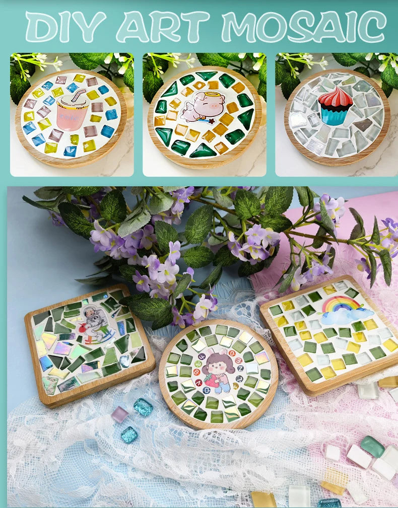 Handmade DIY Mosaic Cup Mat Bottom Bamboo Pad Heart Square Coaster Parent-Child Early Education Free Creation Handicraft Toys