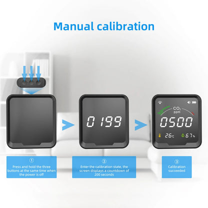 NDIR CO2 Meter Alarm Temperature Humidity Detector Indoor Air Quality Monitor Gas Analyzer with LCD Display USB Rechargeable