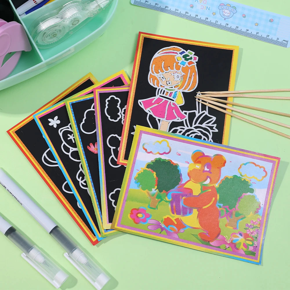 1-10pcs Dazzling Kids Scratch Drawing Set Pupil Puzzle Scratch Drawing Toys Kindergarten Early Education DIY Handmade Color Gift