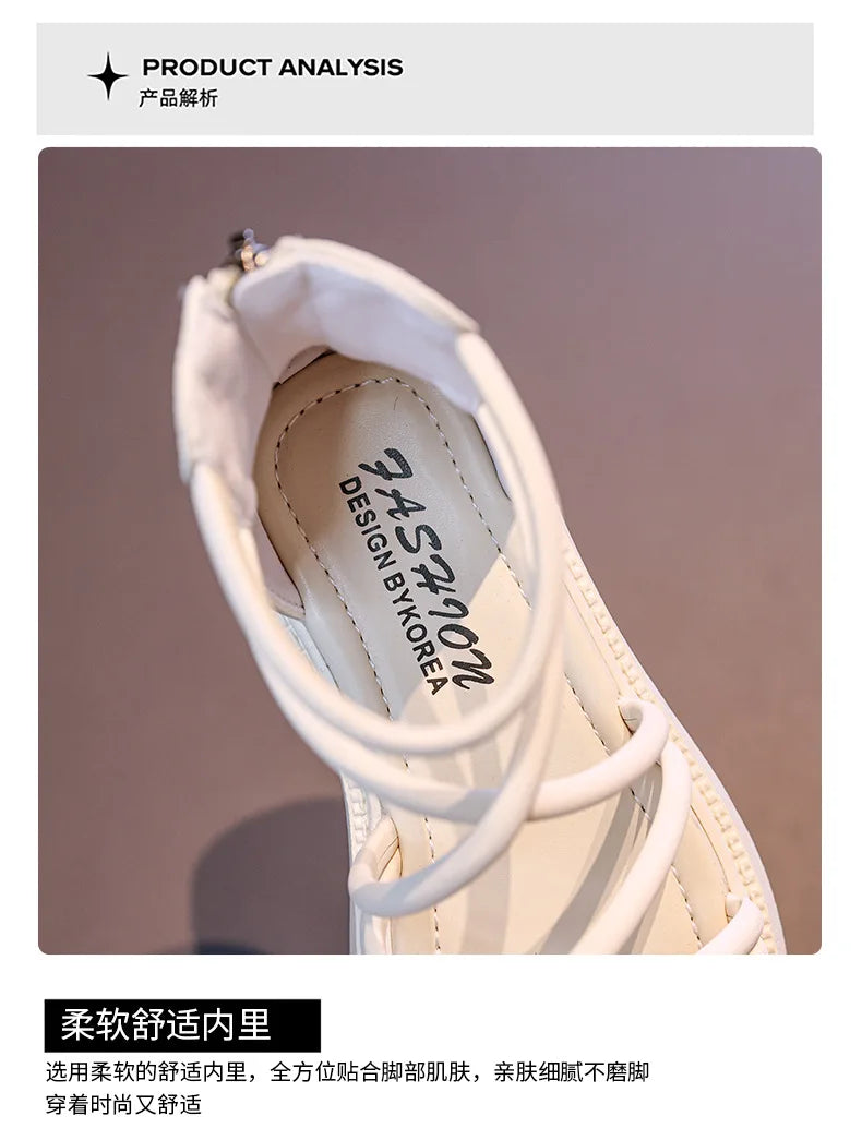Girls' Roman Shoes 2025 New Fashionable Baby Shoes, Middle and High Top, Little Girls' Open toed Soft soled Princess Sandals