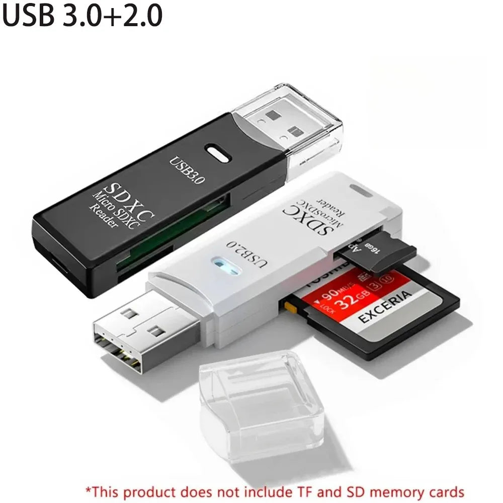 Lecteur de cartes multifonction 2 en 1 USB 3.0/2.0 haute vitesse, compatible avec cartes TF et SD, pour ordinateur, tablette, appareil photo, ordinateur portable, voiture