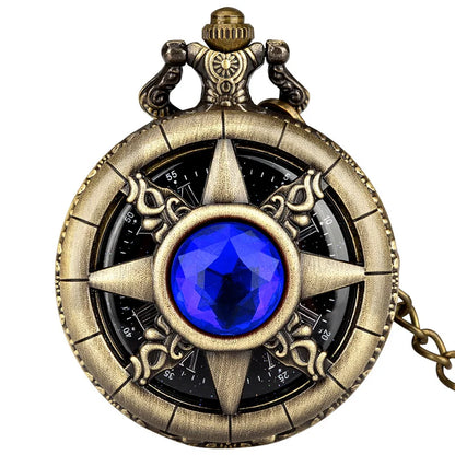 Exquisite Emerald-green Stone Bronze Case Quartz Pocket Watch Simple White Dial Chain Clock Necklace Pendant Watch for Men Women
