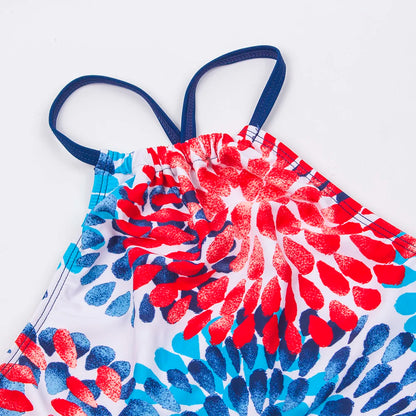3-14 Years Flower Print Girls Kids Swimwear Summer Children Teen Students Two Pieces Swimsuit Kids Bikini Set Bathing Suit