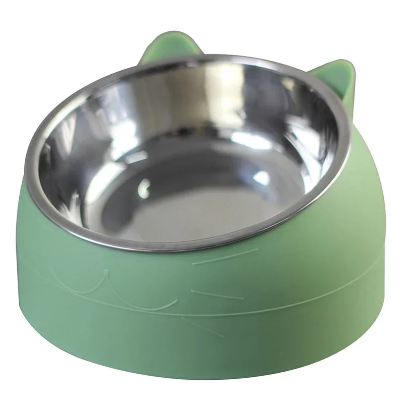 Stainless Steel Cats Food Bowls Non-slip Crash Pets Bowls Lovely Inclined Kitten Puppy Food Drinking Water Feeder Premium Design
