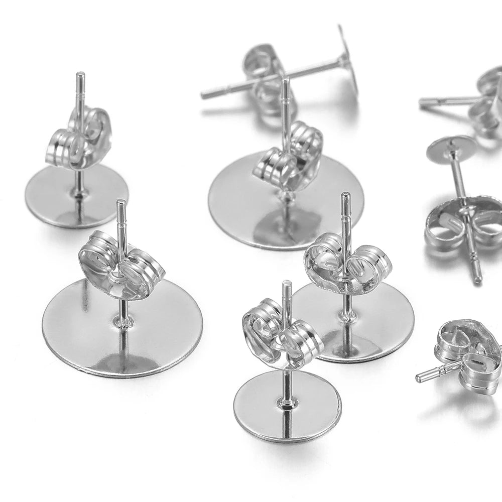 50-100pcs Stainless Steel Water Gold Earrings Studs Base Blank Post Pins Earring Plug Ear Back Findings for DIY Jewelry Making