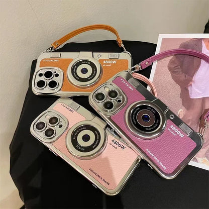 Fashion Lanyard Camera Phone Case For Apple iPhone 15 14 13 Pro Max Luxury Shockproof For 15 Plus leather Soft Cover Accessories