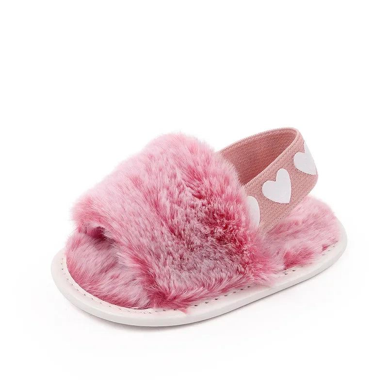 Sandales pour nouveau-né fille, mignonnes, été, hiver, en peluche, semelles souples, plates, princesse, antidérapantes, pour les premiers pas