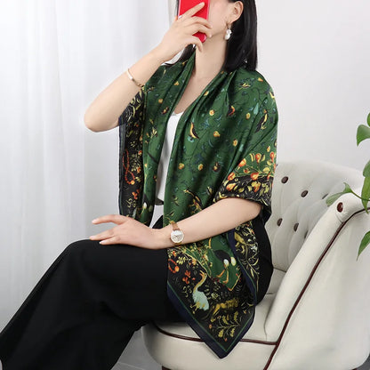 ELAIFRUIHAO Foulard en soie florale pour femme, hijab, bandana imprimé, grand format, carré, 110 cm, en satin