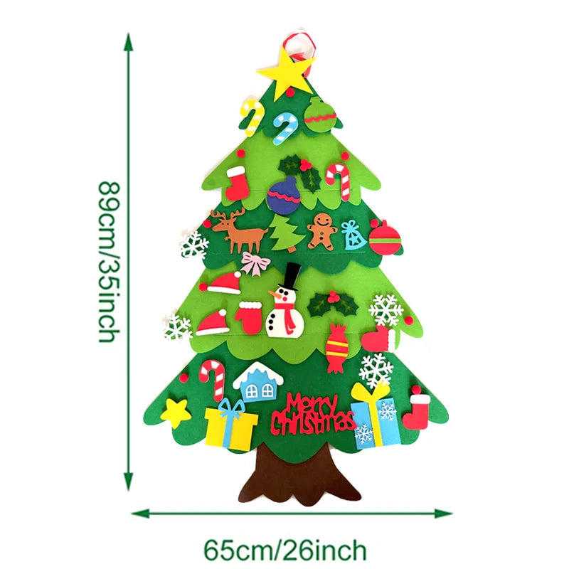 Felt Christmas Tree Gifts for Toddlers Kids with Led String Light, 3.2ft Wall Hanging DIY Xmas Tree 32 Ornaments Home Decoration